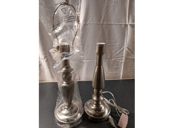 Set Of 2 Candlestick Style Table Lamps, Brushed Nickel, New