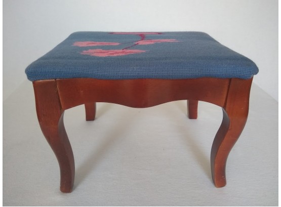 Antique Footstool With Needlepoint Upholstery