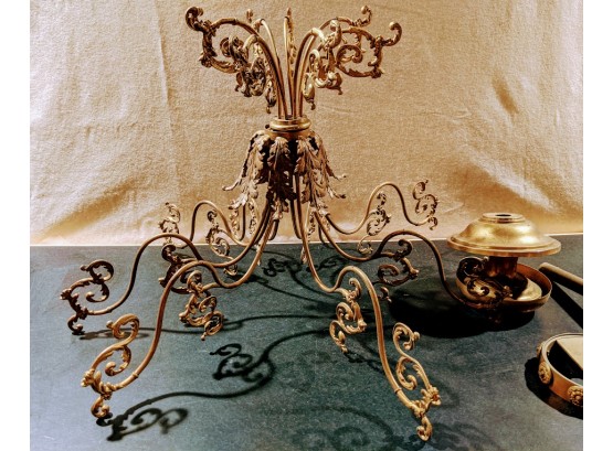 Antique 8 Arms Bronze Chandelier From Newport Mansion, Early 19 Century