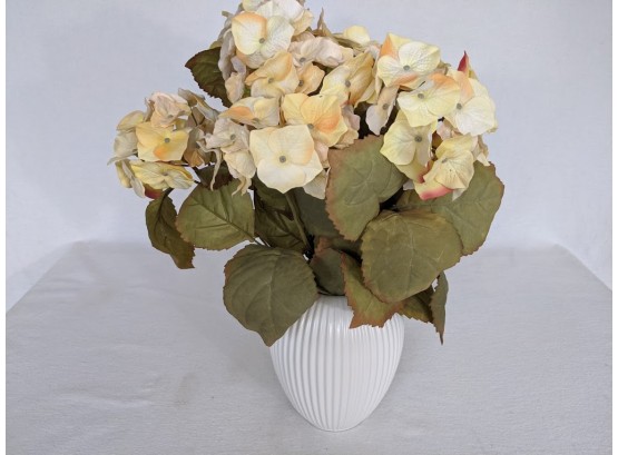 Silk  Hydrangea Flower Arrangement In White Ceramic Vase, New