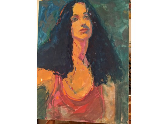 Original Gouache On A Board Portrait Of 'Sally' Sign By Artist On Back
