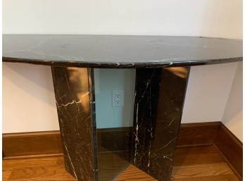 Black Marble Demilune Side Table Base Is Two Marble Slabs And One Glass One