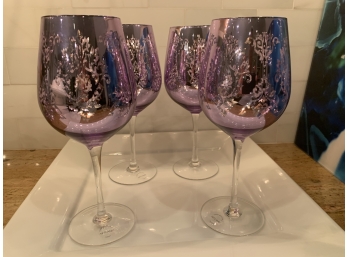 4 Gorgeous Artland Violet Large Wine Goblets