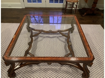 Beautiful Wood And Glass Coffee Table - 43 1/2' Square