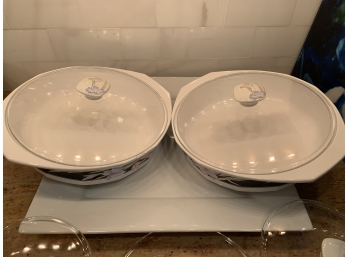 Two Mikasa Fire & Ice Casserole Dishes With Lids Three Extra Smaller  Lids