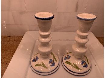 N.S.Guston & Co Hand Painted Ceramic Candlesticks