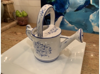Fantastic Handmade In Portugal Ceramic Blue & White Watering Can