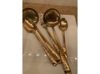 Five Large Stainless Steel Serving Pieces Gold Color