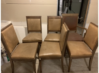 Lot Of Six Wood And Leather Chairs