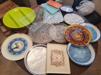 Large Lot Of Serving Plates And Trays