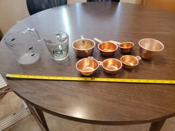 Lot Of Measuring Cups Including Glass & Copper