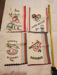 Awesome Lot Of 4 Hand Embroidered Tea Towels