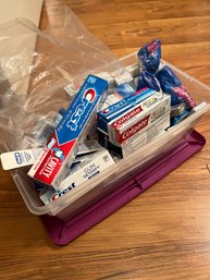 Tub Full Of Travel Size Tooth Paste - Crest & Colgate