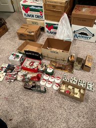 Box Of Vintage Christmas Decor & Gift Boxes/tags