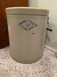 Antique 10 Gallon Stoneware Crock With Metal & Wooden Handles