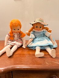 Lot Of 2 Red Braided Hair Rag DOLL W Original Clothing Made In Poland