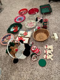 Lot Of Vintage Holiday Plates, Napkins, Coasters, & Misc