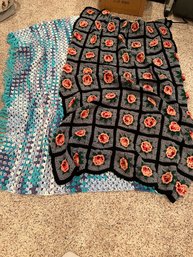 Lot Of 2 Crocheted Afghans - One With Roses