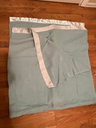 Vintage Aqua Blue Thermal Blanket With Satin Trim