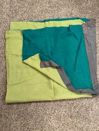 Vintage Duel Green/teal Thermal Blanket With Grey Satin Trim