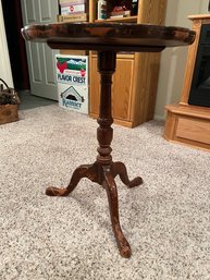 Antique Mahogany Queen Anne Style Solid Wood Side Table - Top Has Pie Crust Design - With Table Skirt