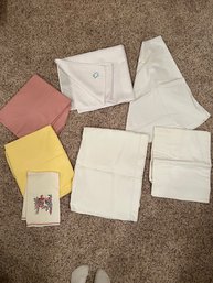Set Of 6 Vintage Linen Table Cloths - 3 Circular, Ranging Small To Large In Size - 1 Hand Towel