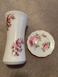 American Beauty Floral Vase & Royal Kent Floral Saucer
