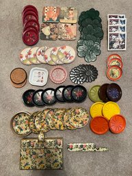 Large Lot Of Vintage Coasters Including Matching Tin Cookie Trays