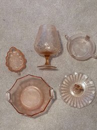 Lovely Lot Of Various Vintage Pink Glass Items