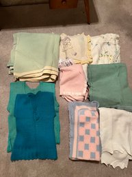 Lot Of Wool & Other Baby Blankes With Hand Made Crocheted Vests