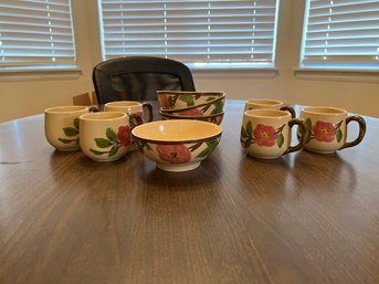 Set Of 10 Franciscan Desert Rose Earthenware Bowls And Mugs