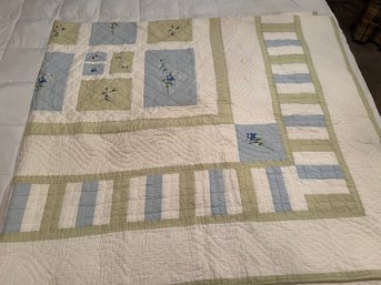 Large Light Blue, Green, And White Quilt