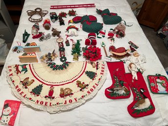 Christmas Tree Skirt, Stockings, Door Stops And Ornaments
