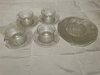 Vintage Indiana Glass Tiara Teacups, Saucers, And Plates