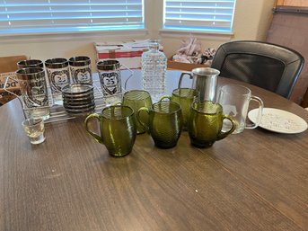 Set Of 4 Green Glasses And Other Glassware