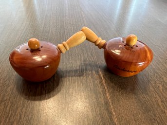 Miniature Wood And Metal Pots Salt And Pepper Shakers