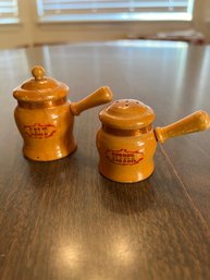 Pair Of Vintage Wooden Fondue Pot Salt And Pepper Shakers