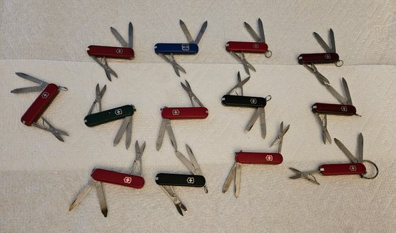 Lot 5-71 Thirteen Swiss Army Folding Pocket Knives (top 2-drawer)