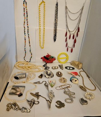 Lot 5-111 Jewelry- Mostly Vintage? Sweater Guards, Clips,  Pins,etc.(Top Lateral)