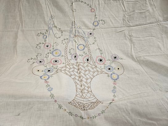 Lot 5-139 Large Embroidered Vintage Antique Linen Wbirds (TIR)