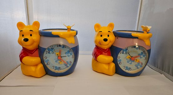 Lot 5-175 Winnie The Pooh Clocks (wood Shelf Around Corner)