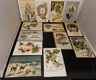 KN Lot 5-52 Thirteen Antique Christmas New Year Postcards  (top 2-drawer)