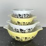 Pyrex Gooseberry Yellow, White & Black Nesting Bowls, Set Of 4