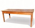 19th C Antique French Wood Farm Table With Side Drawer
