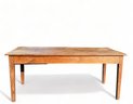 19th C Antique French Wood Farm Table With Side Drawer