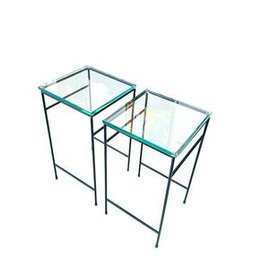 Small Black Metal, Glass Top Side Tables