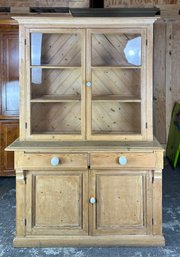 Pine Step Back Cupboard With Glass Doors (2 Pcs)