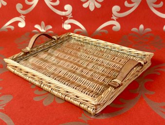 Hermes Osier, Oseraie, Small Wicker With Glass Top And Leather Handle Tray