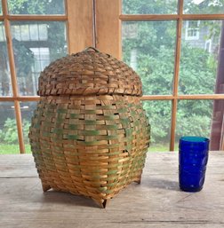 Antique Shaker Basket With Lid, Painted Green