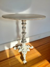 Early Cast Iron Base Side Table With Oval Top, Painted White